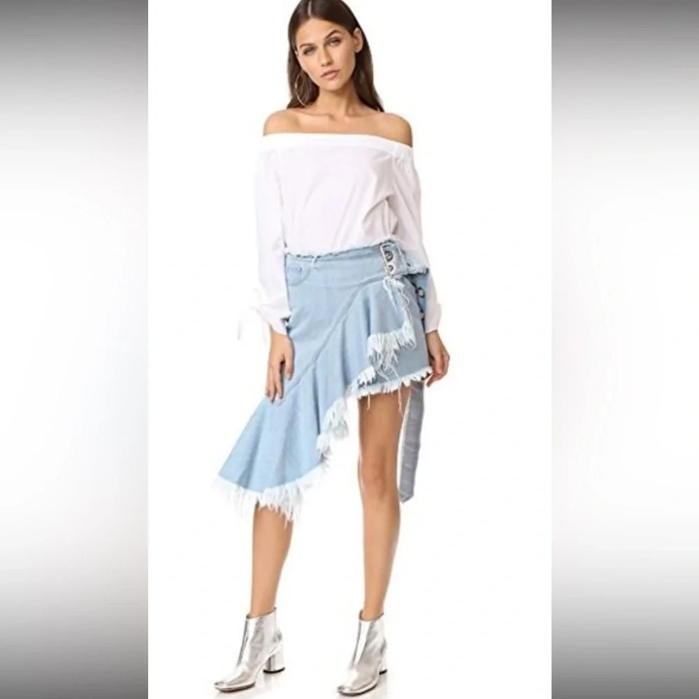 Marques ' Almeida Wrap Buckle Frill Denim Skirt — image 4 of 8